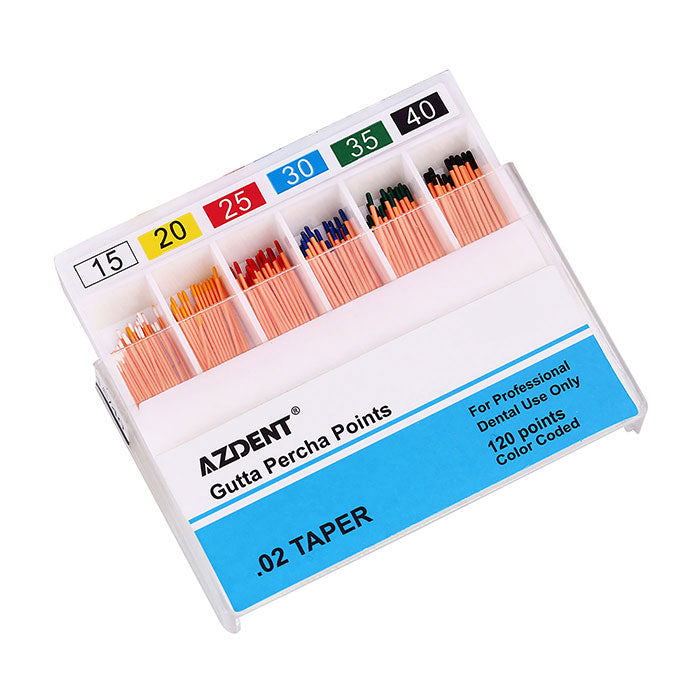 AZDENT Gutta Percha Points Assorted #15-40 Taper Size 0.02 Color Coded 120/Box - azdentall.com