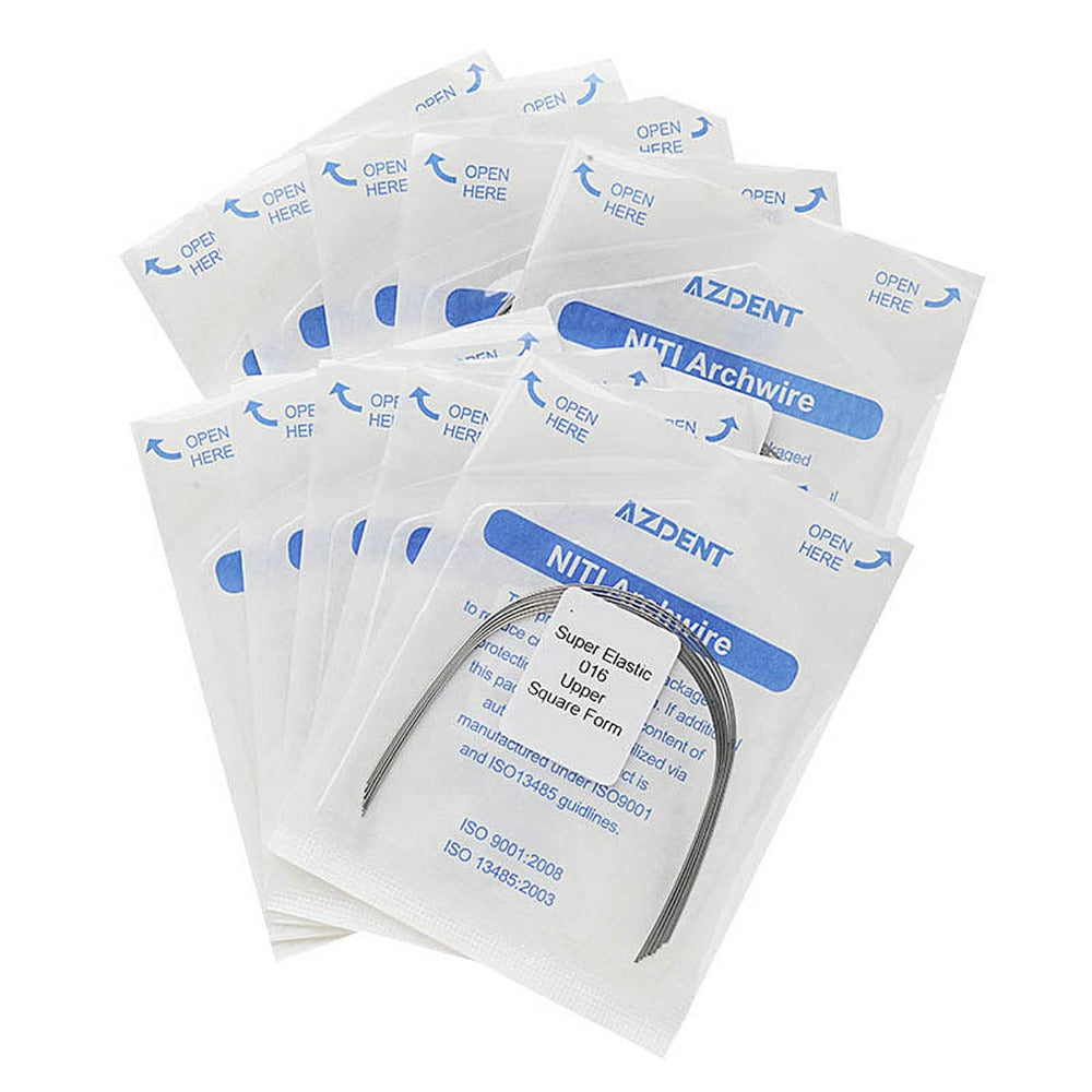 AZDENT Dental Orthodontic Arch Wire NiTi Super Elastic Square Form Round 0.016 Upper 10pcs/Pack - azdentall.com