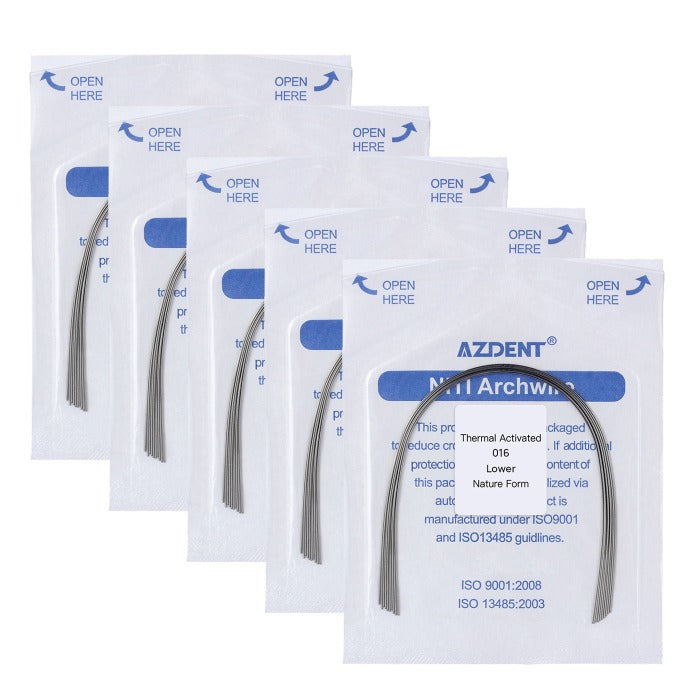 5 Packs AZDENT Thermal Active NiTi Archwire Natural Form Round 0.016 Lower 10pcs/Pack -azdentall.com
