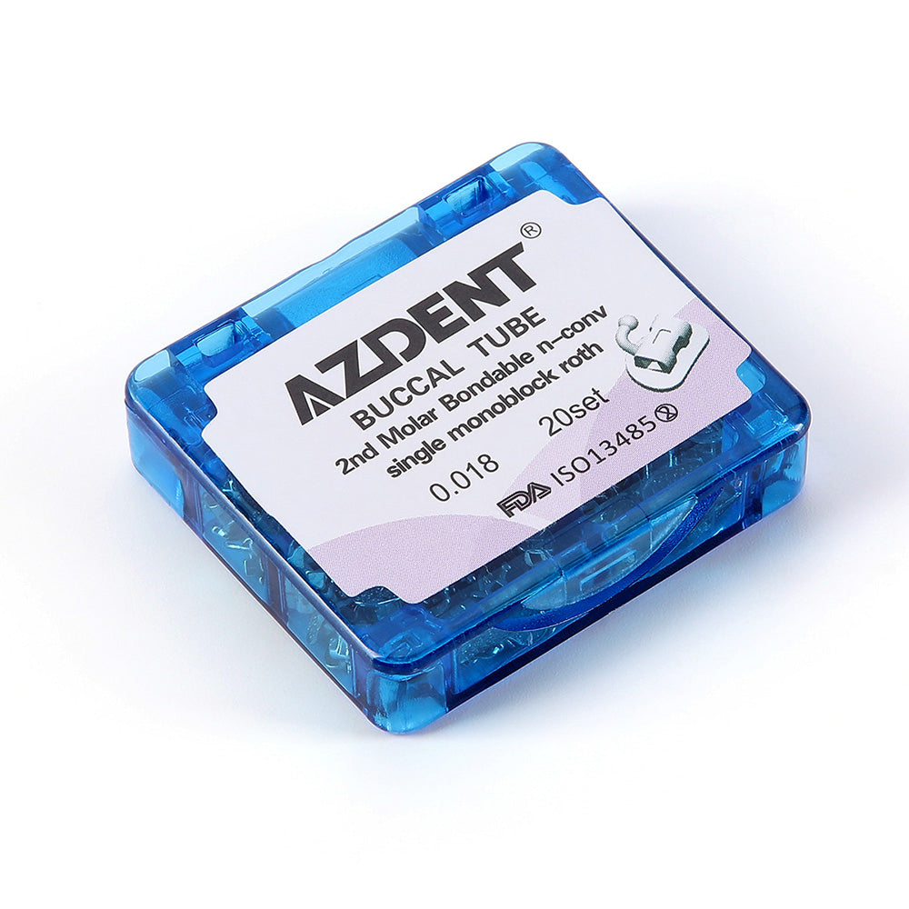 AZDENT Buccal Tube 2nd Molar Bondable Monoblock Non-convertible Roth 0.018 20Sets/Box - azdentall.com