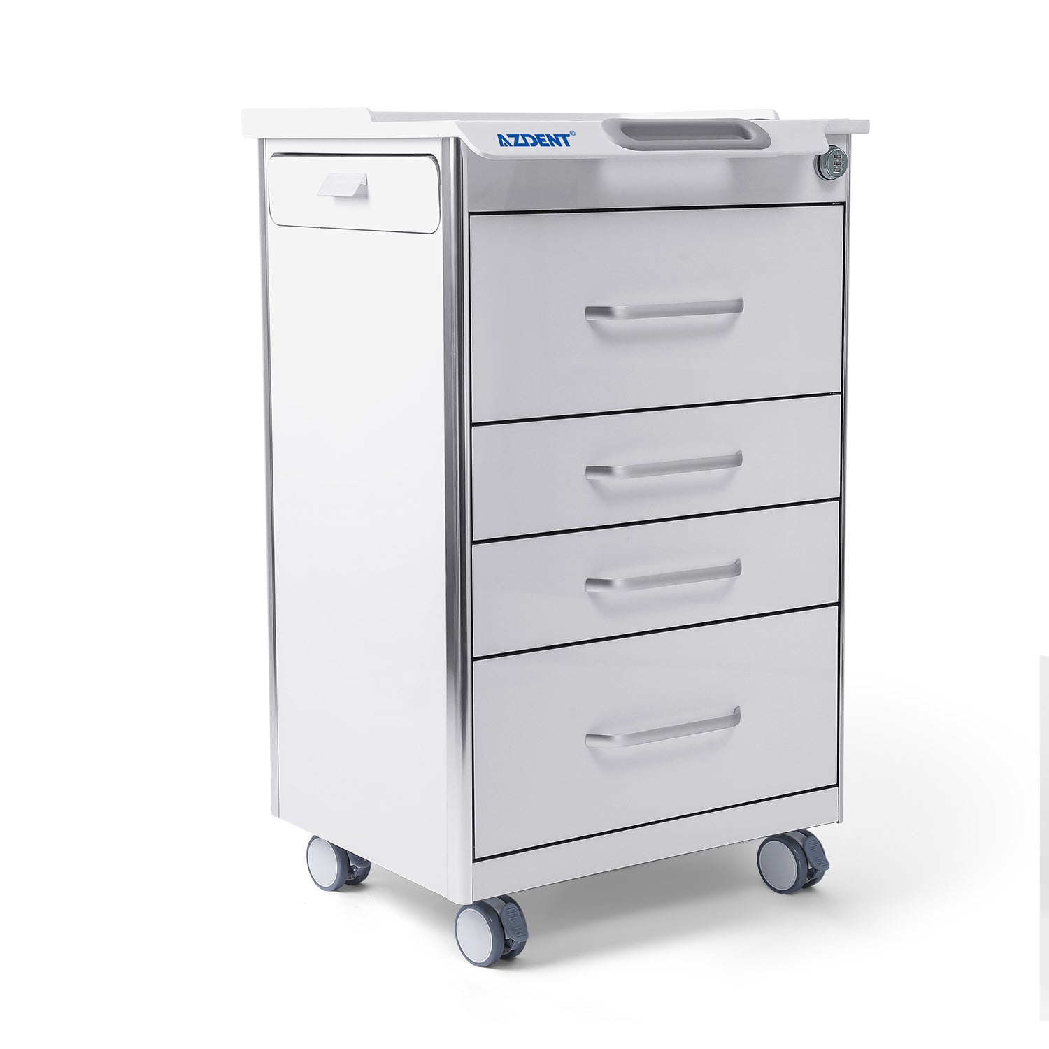 AZDENT Dental Mobile Cabinet Cart 4 Drawers with Hidden Side Auxiliary Drawer Combination Lock Silent Casters and Power Socket  - azdentall.com