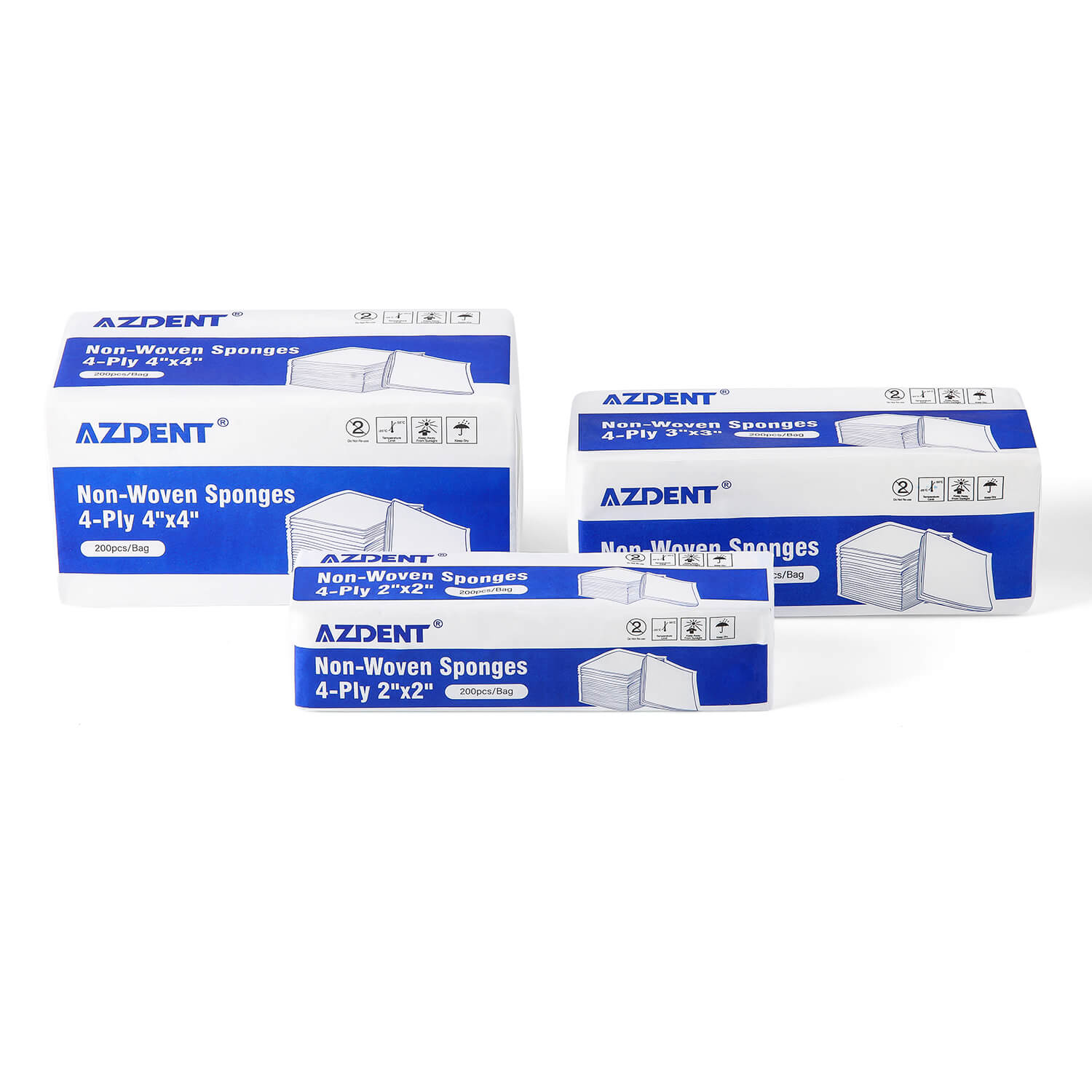 AZDENT Dental Gauze Pads Non-Woven Sponge 4-Ply Non-Sterile 3 Sizes 20