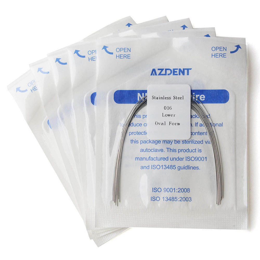 5 Packs AZDENT Archwire Stainless Steel Oval Form Round 0.016 Lower 10pcs/Pack - azdentall.com
