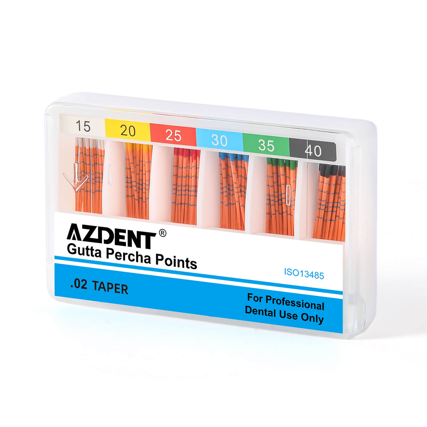AZDENT Gutta Percha Points With Scale #15-40 Taper Size 0.02 Color Coded 120/Box - azdentall.com