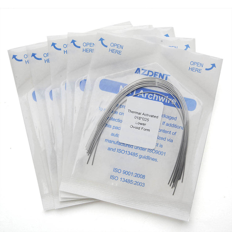 5 Bags AZDENT Thermal Active NiTi Archwire Ovoid Form Rectangular 0.018 x 0.025 Lower 10pcs/Pack - azdentall.com