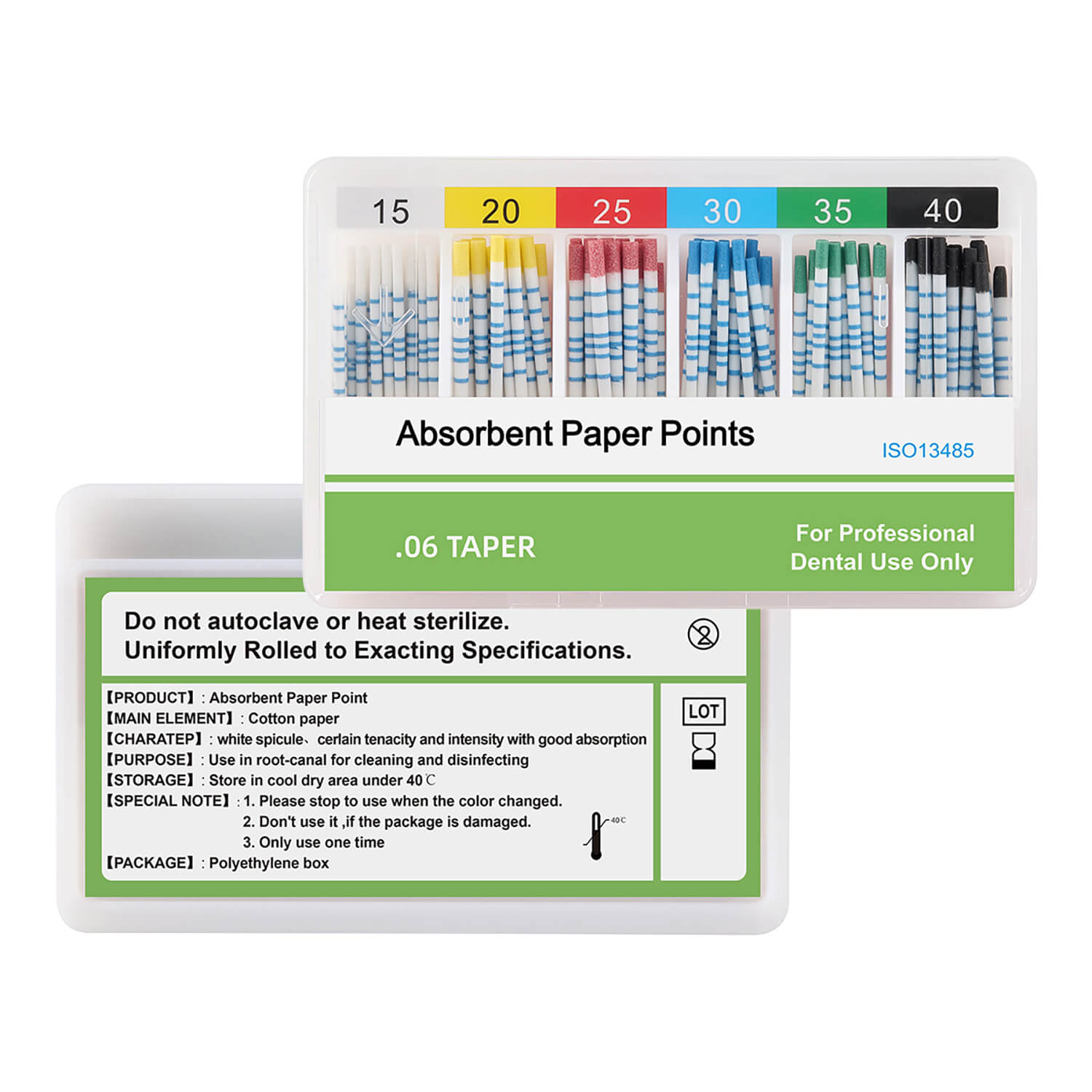 Absorbent Paper Points with Scale 15-40# Taper Size 0.06 Color Coded 100pcs/Box - azdentall.com