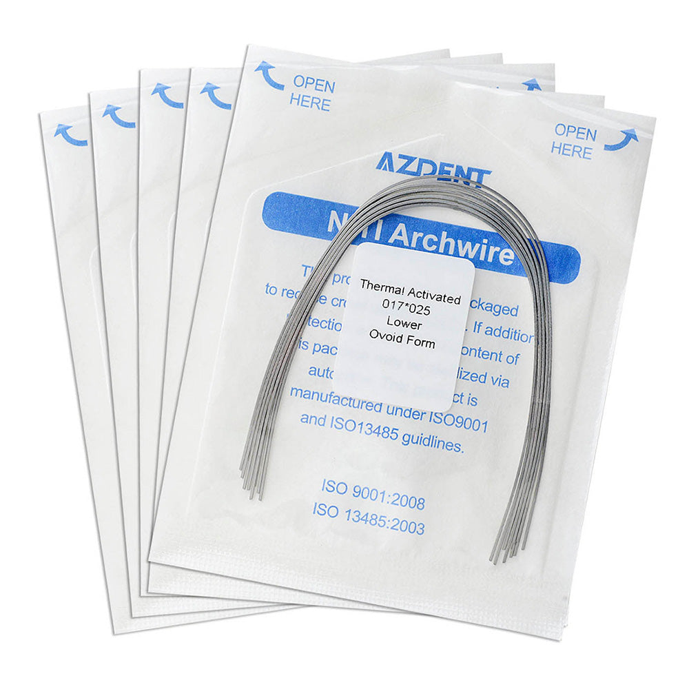 5 Bags AZDENT Thermal Active NiTi Archwire Ovoid Form Rectangular 0.017 x 0.025 Lower 10pcs/Pack - azdentall.com