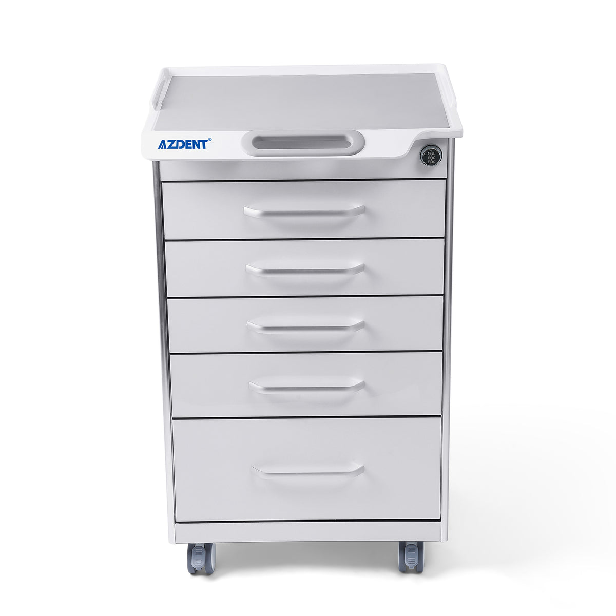 AZDENT Dental Mobile Cabinet Cart 5 Drawers with Hidden Side Auxiliary Drawer Secure Lock Power Socket - azdentall.com