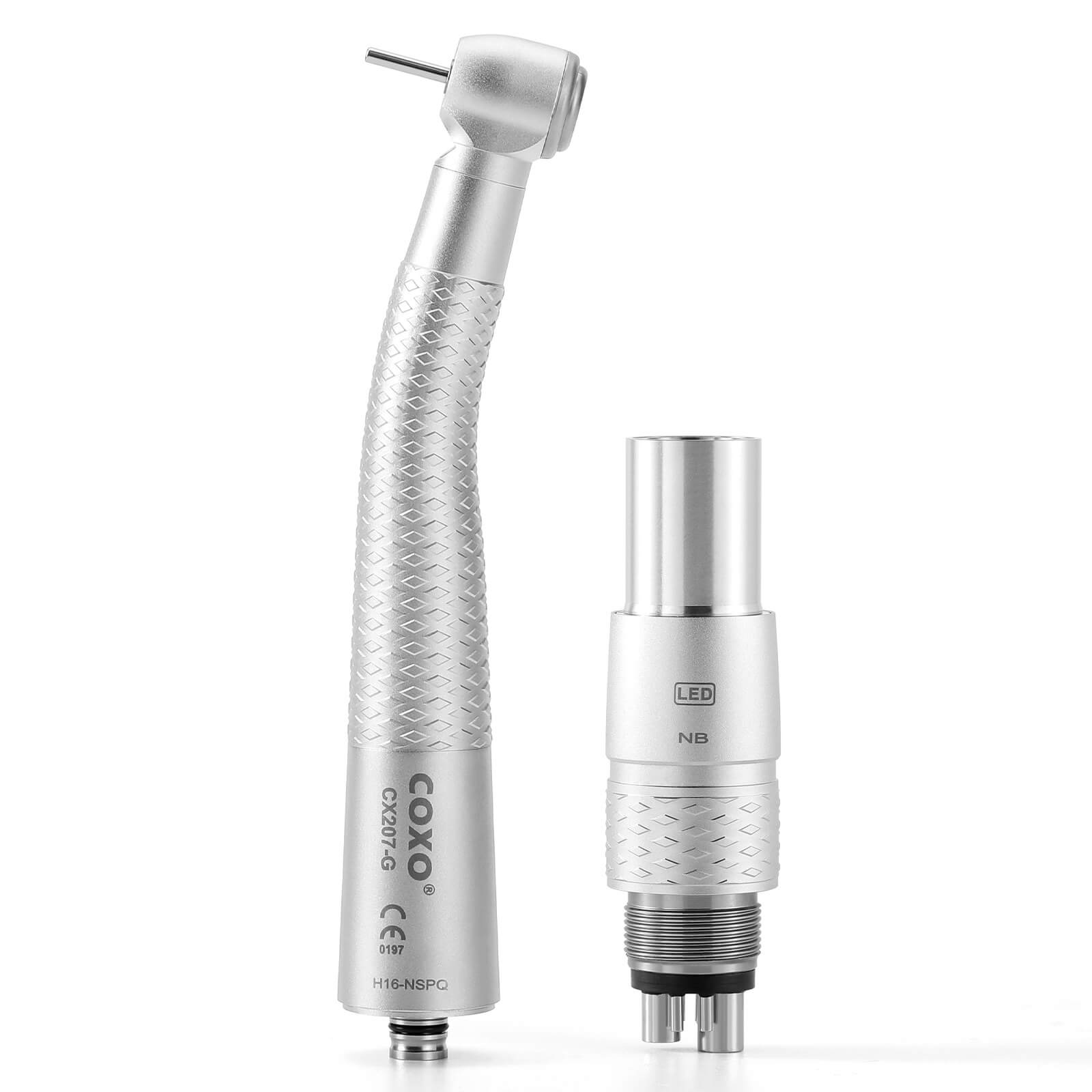 COXO Fiber Optic High Speed Air Turbine Handpiece Standard Head #H16-NSPQ & 6 Holes LED Coupler #229-GN - azdentall.com