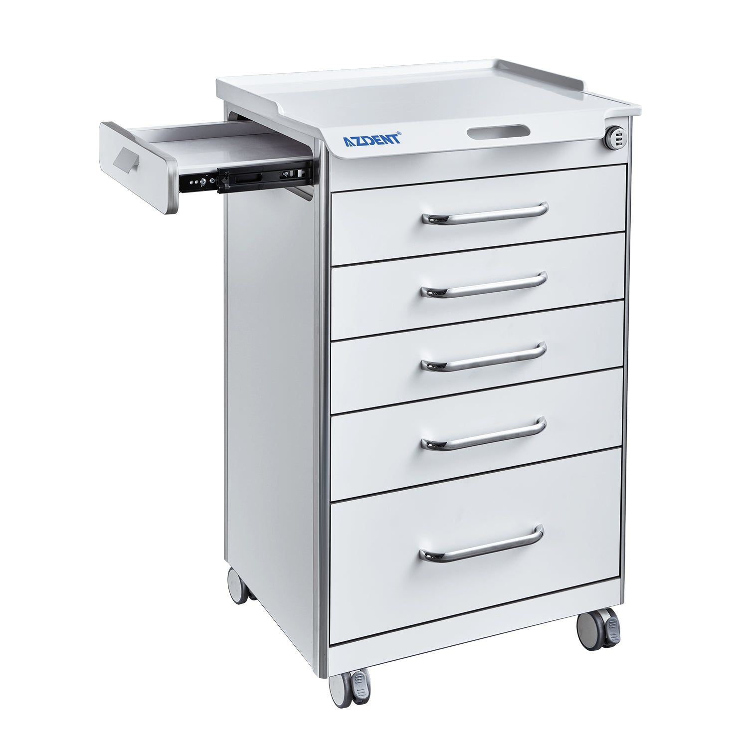 AZDENT Dental Mobile Cabinet Cart 5 Drawers with Hidden Side Auxiliary Drawer Secure Lock Power Socket - azdentall.com