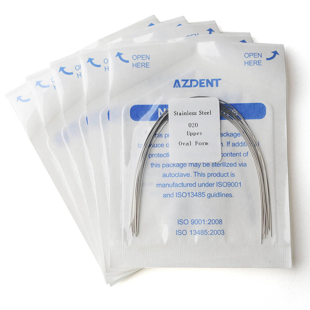 5 Packs AZDENT Archwire Stainless Steel Oval Form Round 0.020 Upper 10pcs/Pack - azdentall.com