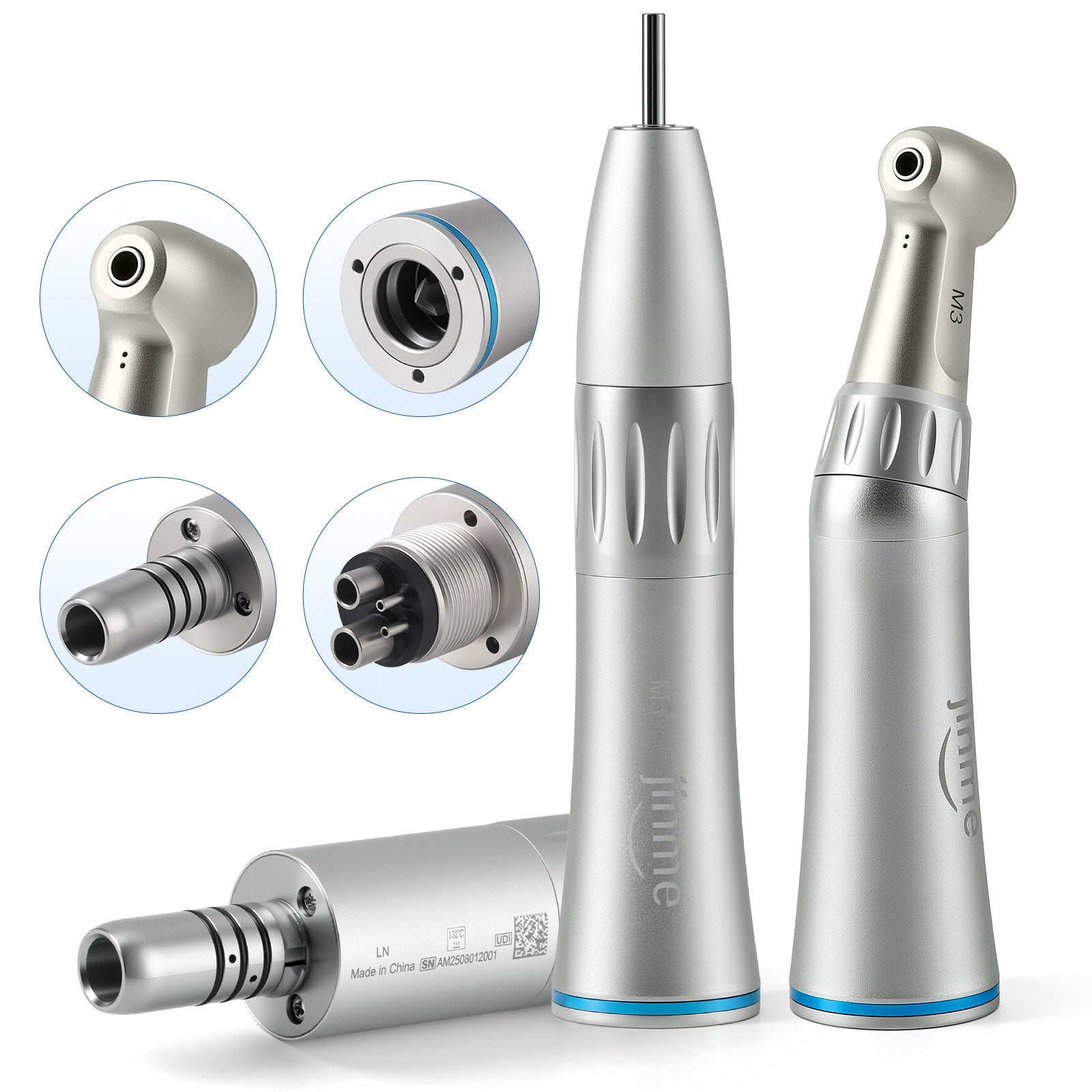 Jinme LN Low Speed Handpiece Kit 1:1 Inner Channel 4 Hole Contra Angle Straight Handpiece & Air Motor - azdentall.com