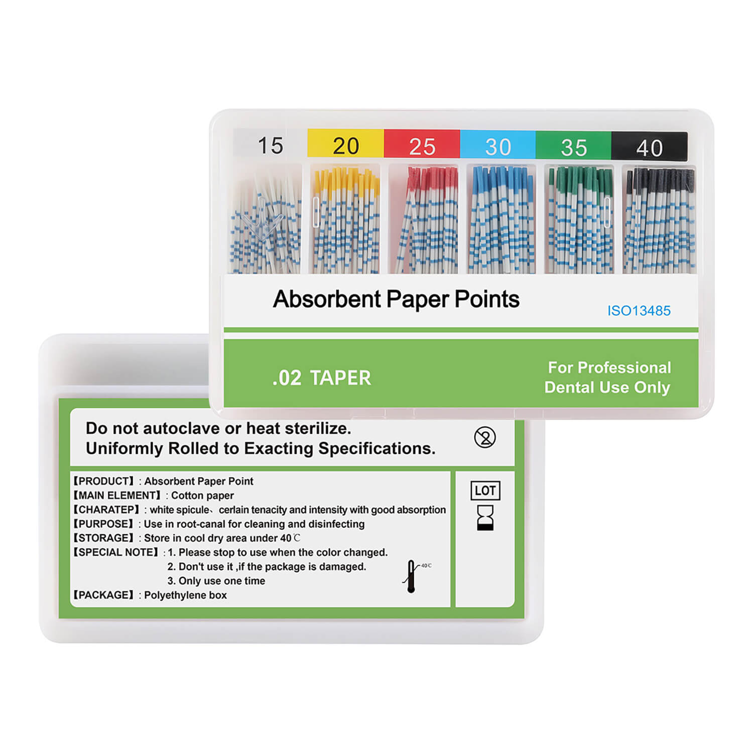 Absorbent Paper Points with Scale 15-40# Taper Size 0.02 Color Coded 200pcs/Box - azdentall.com
