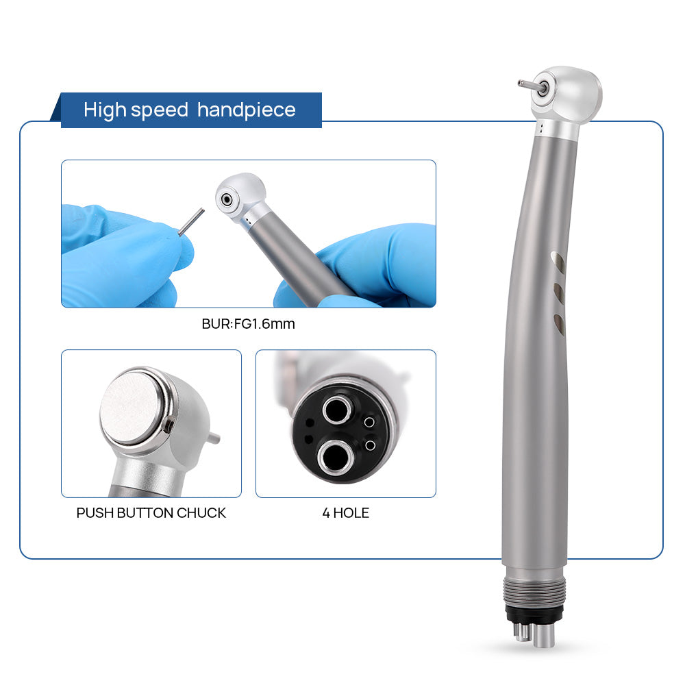 AZDENT Dental High and Low Speed Handpiece Kit Stainless Body Shadowless LED E-generator 4 Holes - azdentall.com