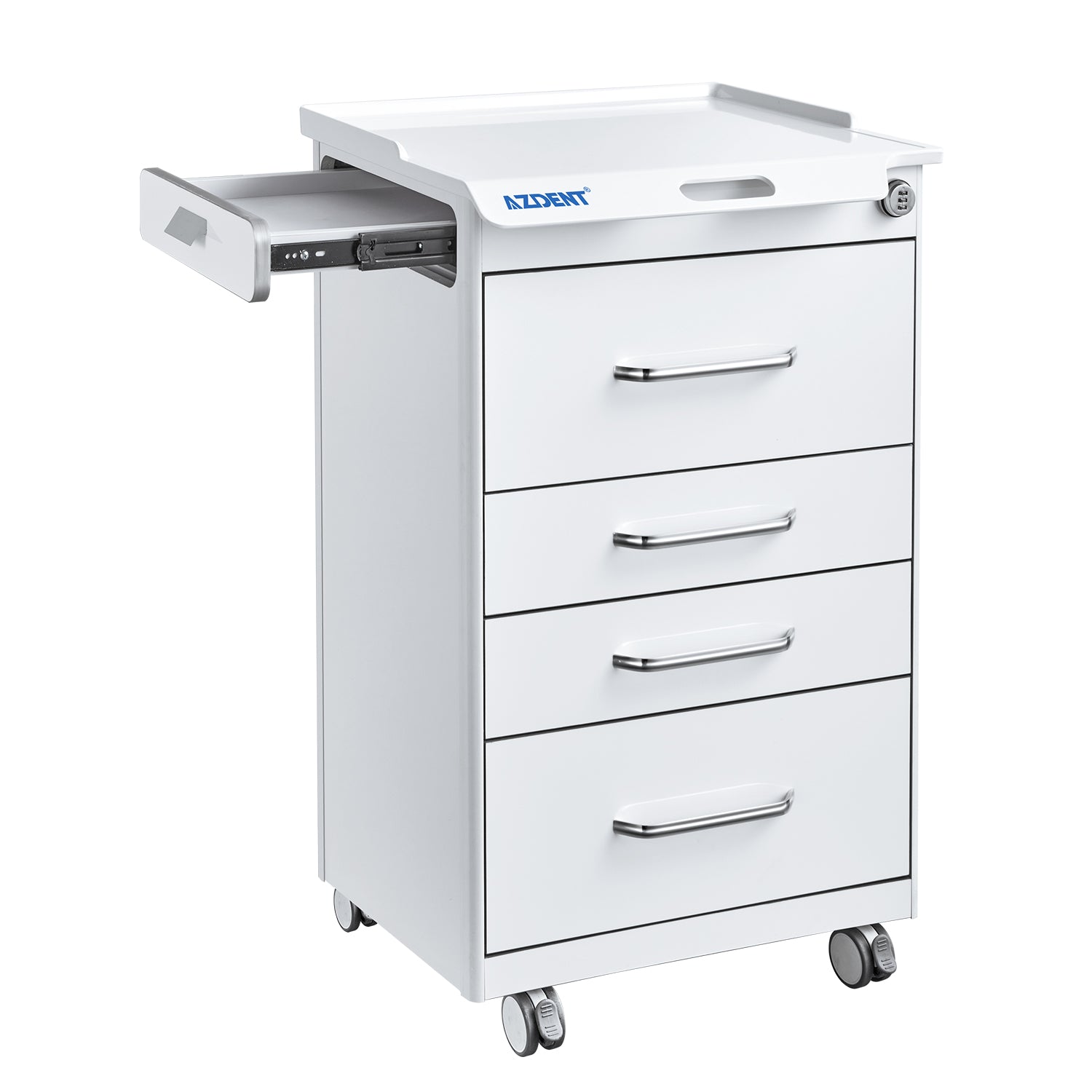 AZDENT Dental Mobile Cabinet Cart 4 Drawers with Hidden Side Auxiliary Drawer Combination Lock Silent Casters and Power Socket  - azdentall.com