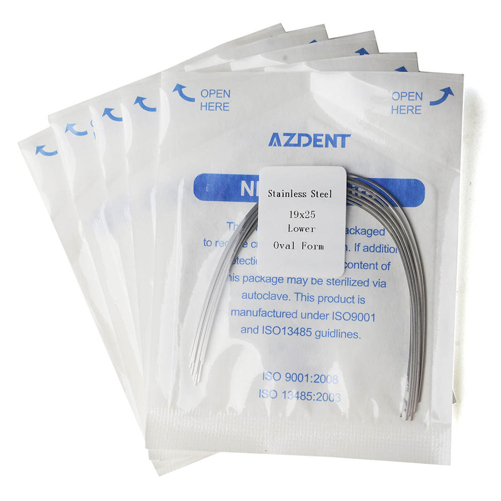 5 Packs AZDENT Archwire Stainless Steel Oval Form Rectangular 0.019 x 0.025 Lower 10pcs/Pack - azdentall.com