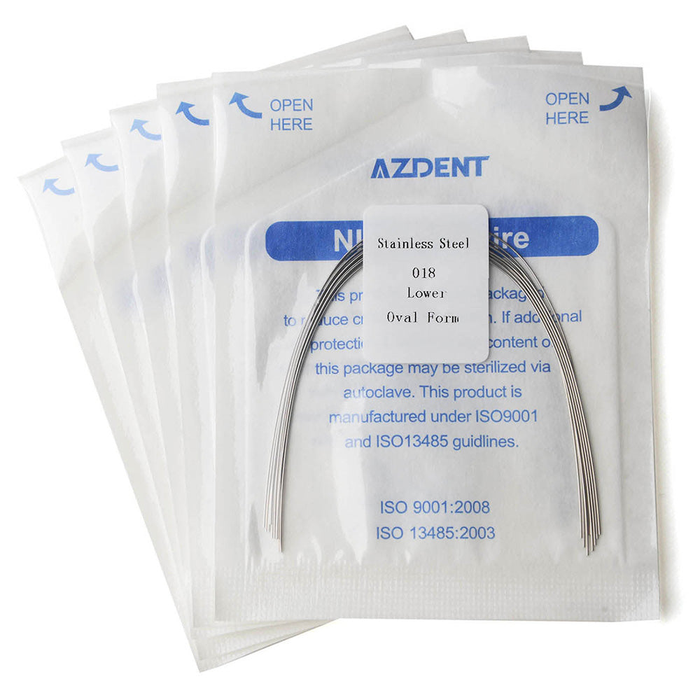 5 Packs AZDENT Archwire Stainless Steel Oval Form Round 0.018 Lower 10pcs/Pack - azdentall.com