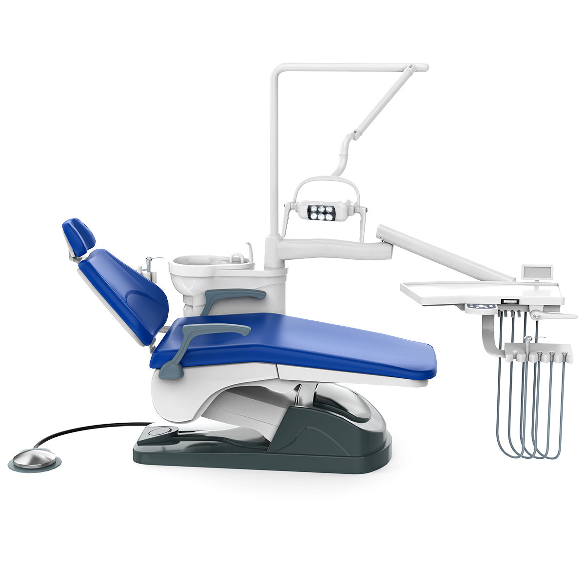 Dental Unit Chair J2688-A1 DC Motor Computer Controlled Hard Leather with Stool Sapphire Blue - azdentall.com