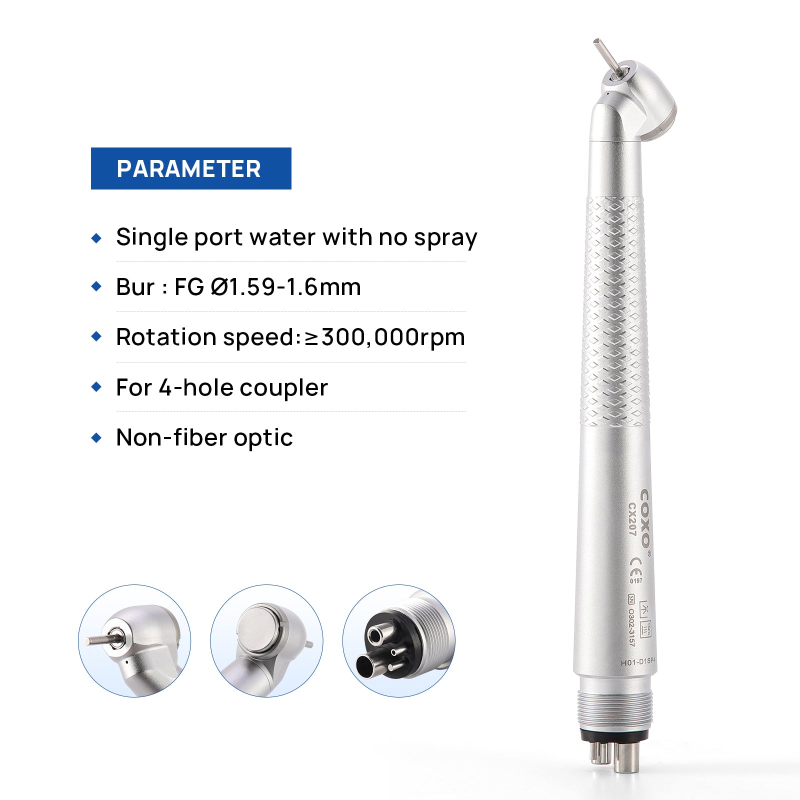 COXO Dental 45 Degree High Speed Air Turbine Handpiece Standard Head 4 Hole CX207 H01-D1SP4 - azdentall.com