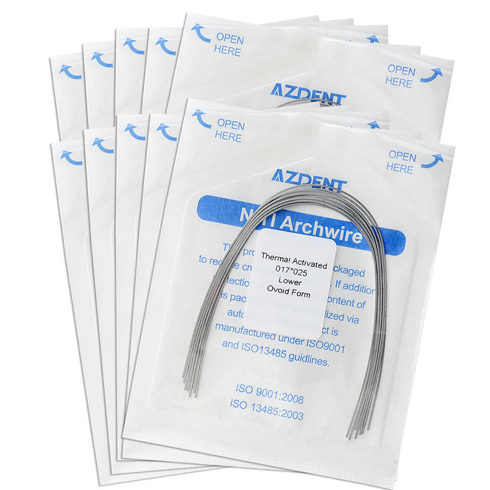 AZDENT Thermal Active NiTi Archwire Ovoid Form Rectangular 0.017 x 0.025 Lower 10pcs/Pack - azdentall.com