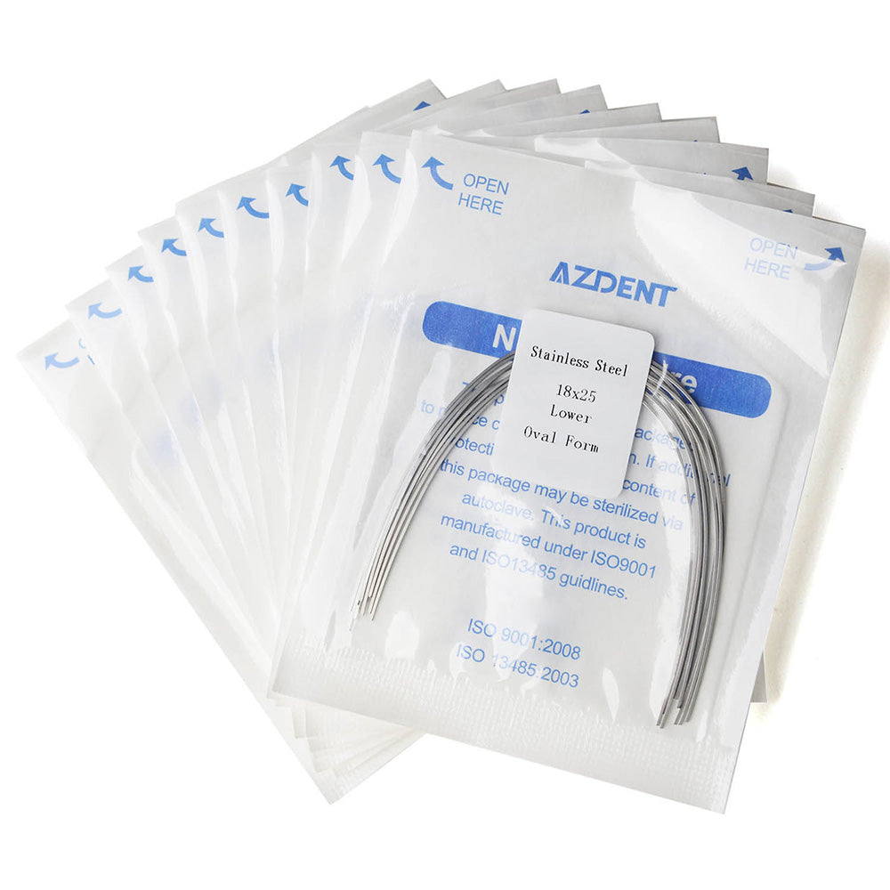 10 Packs AZDENT Archwire Stainless Steel Oval Form Rectangular 0.018 x 0.025 Lower 10pcs/Pack - azdentall.com