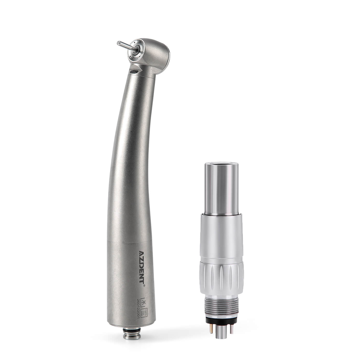 Dental LED Fiber Optic High Speed Handpiece Titanium Standard Head Push Button Four Water Spray / 6 Holes Quick Coupler - azdentall.com