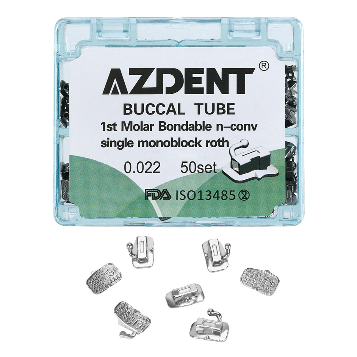 AZDENT Dental Orthodontic Buccal Tube 1st Molar Bondable Monoblock Non-convertible Roth 0.022 50Sets/Box - azdentall.com
