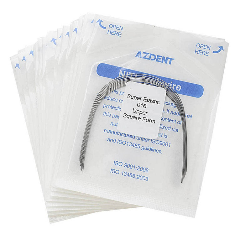 AZDENT Dental Orthodontic Arch Wire NiTi Super Elastic Square Form Round 0.016 Upper 10pcs/Pack - azdentall.com
