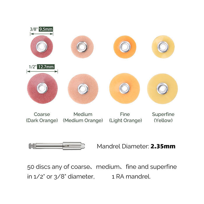 Dental Finishing & Polishing Discs 1/2 Coarse Medium Fine Superfine & Mandrel CA 2.35mm - azdentall.com