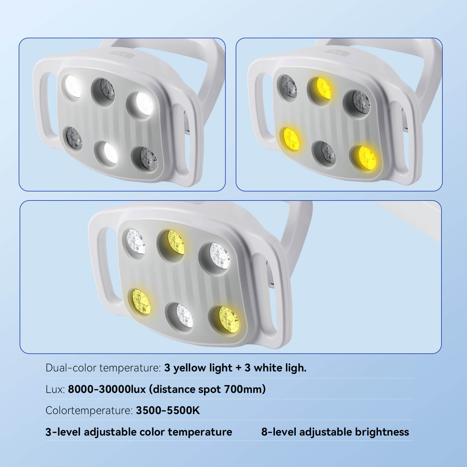 Dental Unit Chair LED Oral Light Lamp 6 Lights 9W Dual-Color Adjustable - azdentall.com