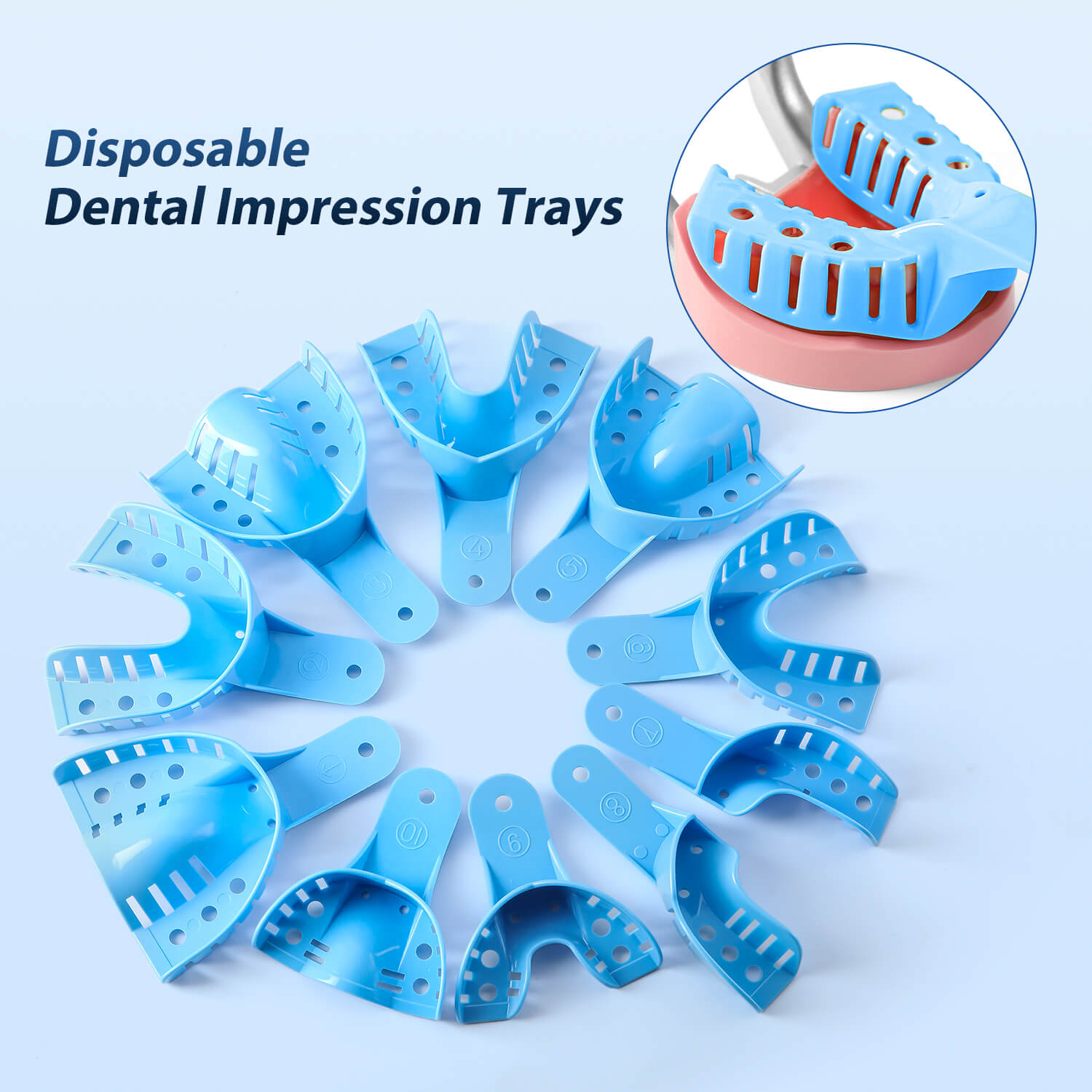 Dental Impression Trays Plastic Perforated Autoclavable 10 Sizes 12pcs/Bag - azdentall.com