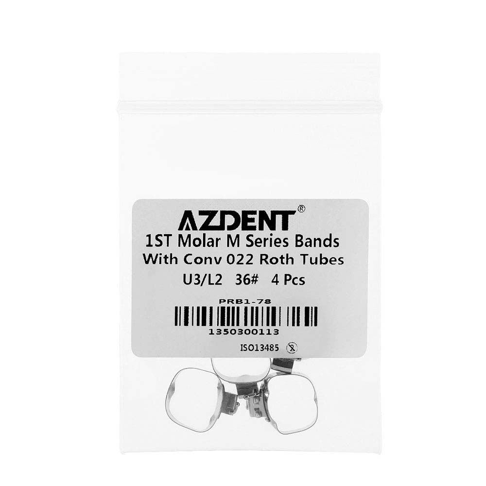 AZDENT Dental Orthodontic Buccal Tube Band 1st 36# Roth .022 U3/L2 4pcs/Kit
