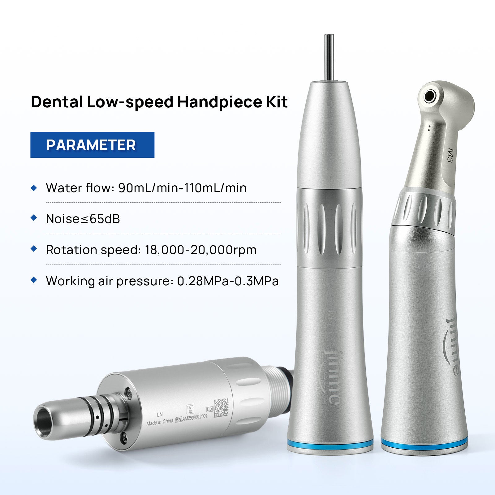 Jinme LN Low Speed Handpiece Kit 1:1 Inner Channel 4 Hole Contra Angle Straight Handpiece & Air Motor - azdentall.com