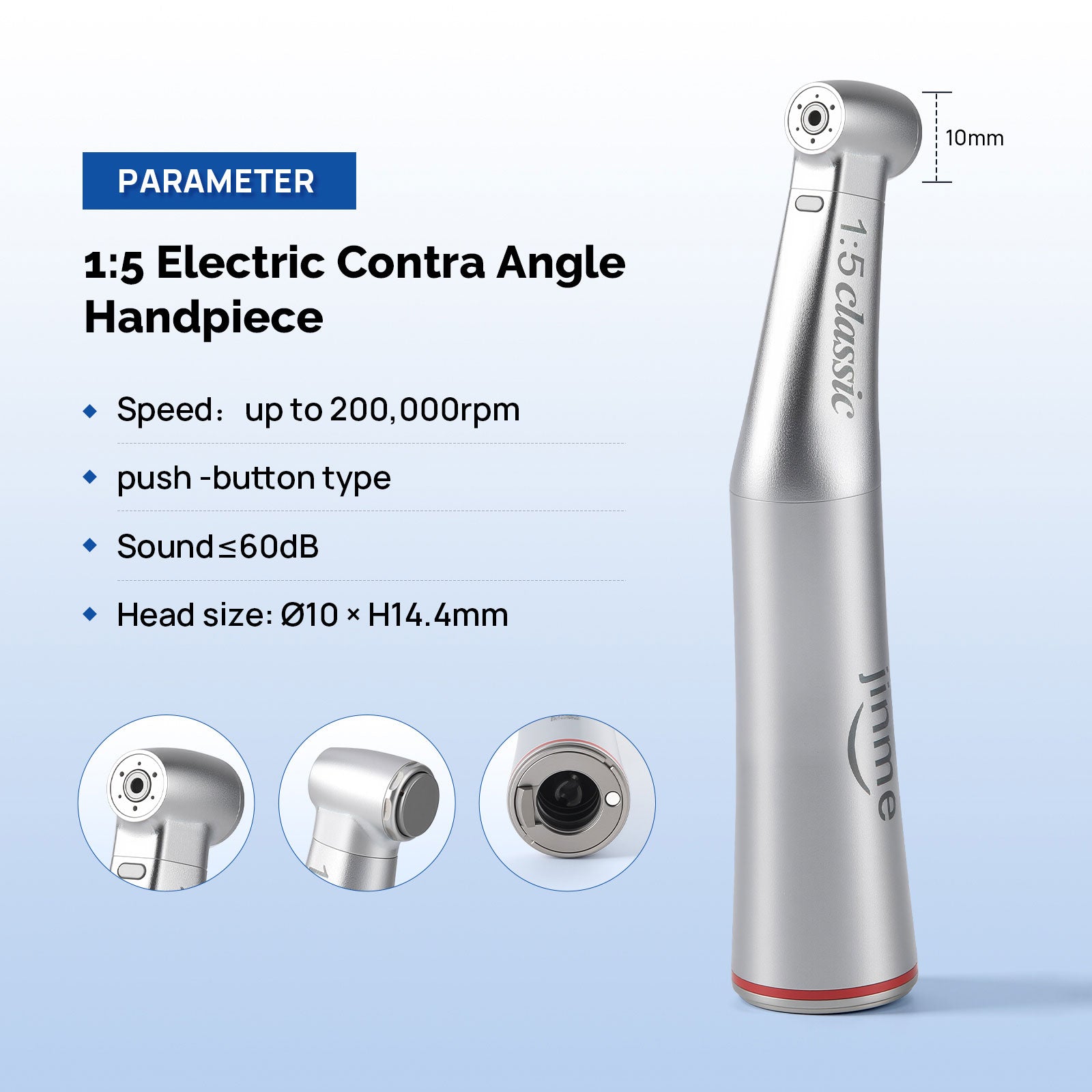 Jinme 1:5 Fiber Optic Electric Handpiece Increasing Contra Angle Standard Head Inner Channel W15LW - azdentall.com