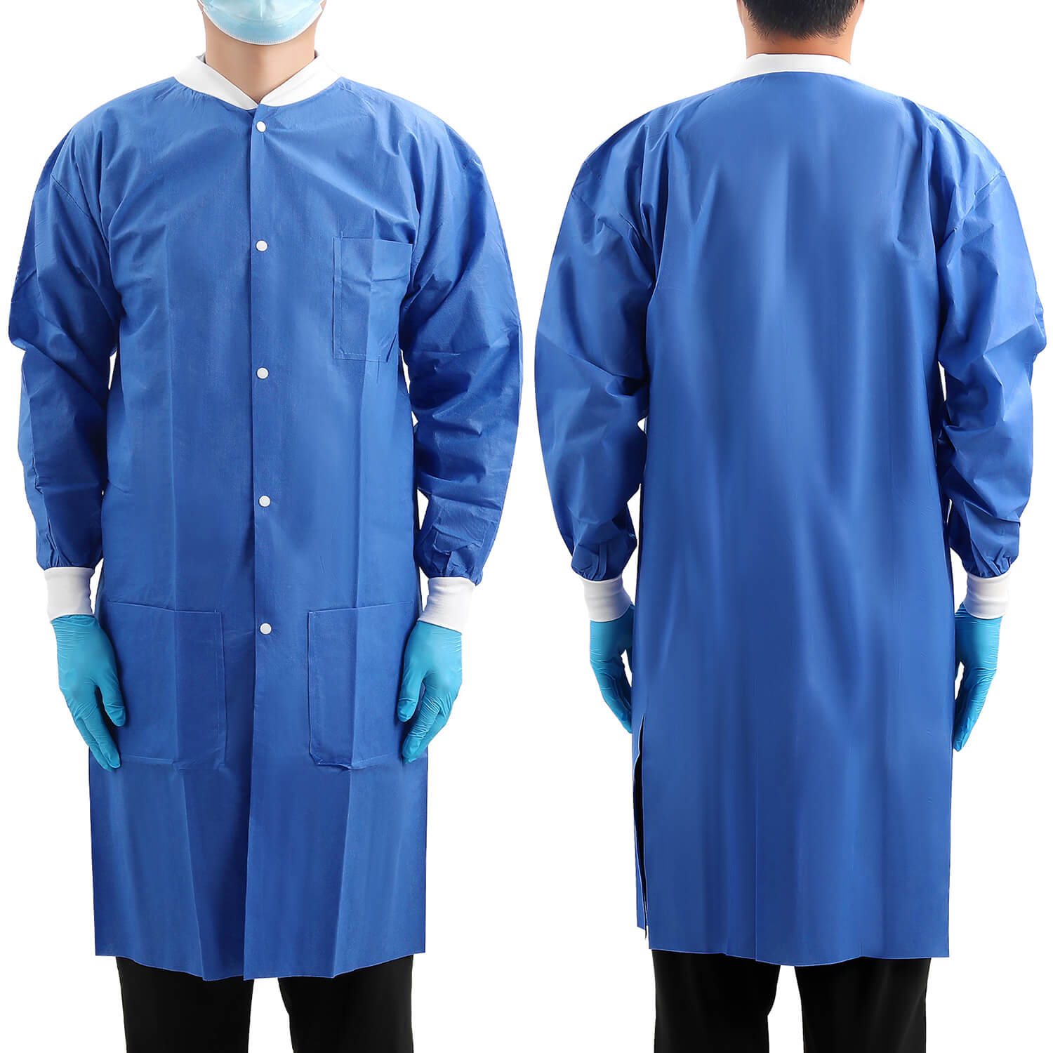 Disposable SMS Medical Lab Coats Jacket Knee Length with Knit Cuff