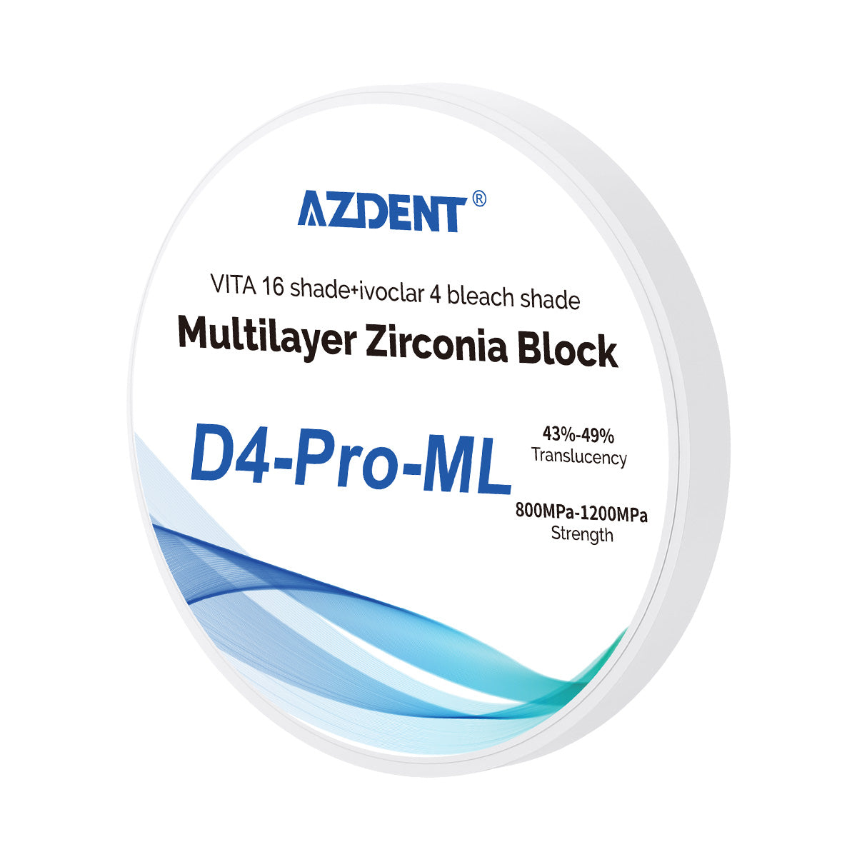 AZDENT Dental D4-Pro-ML Multilayer Zirconia Block VITA 16 Shade&Ivoclar 4 Bleach Shade - azdentall.com