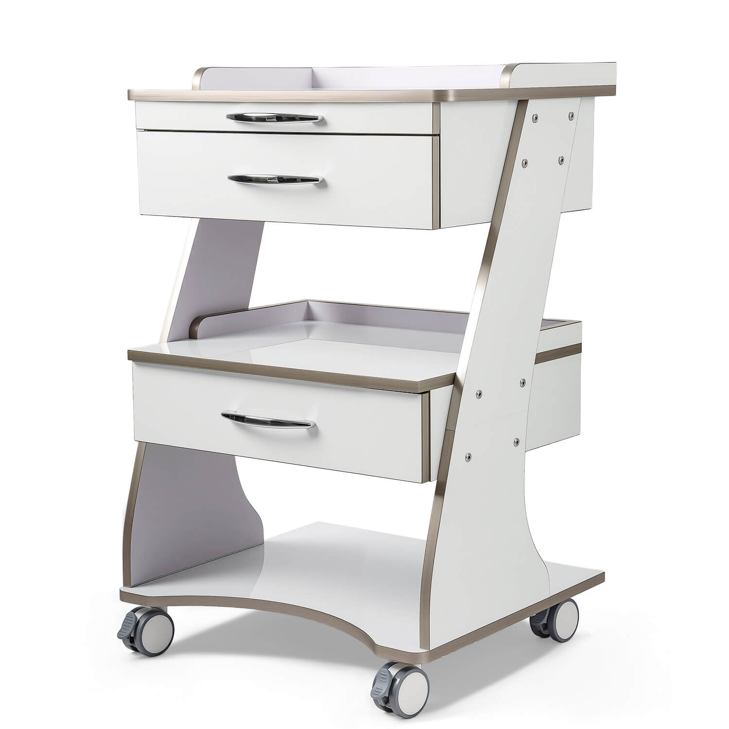 Dental Medical Mobile Cart Rolling Trolley Built-in Socket Double-Drawer Three-Tier Cart - azdentall.com