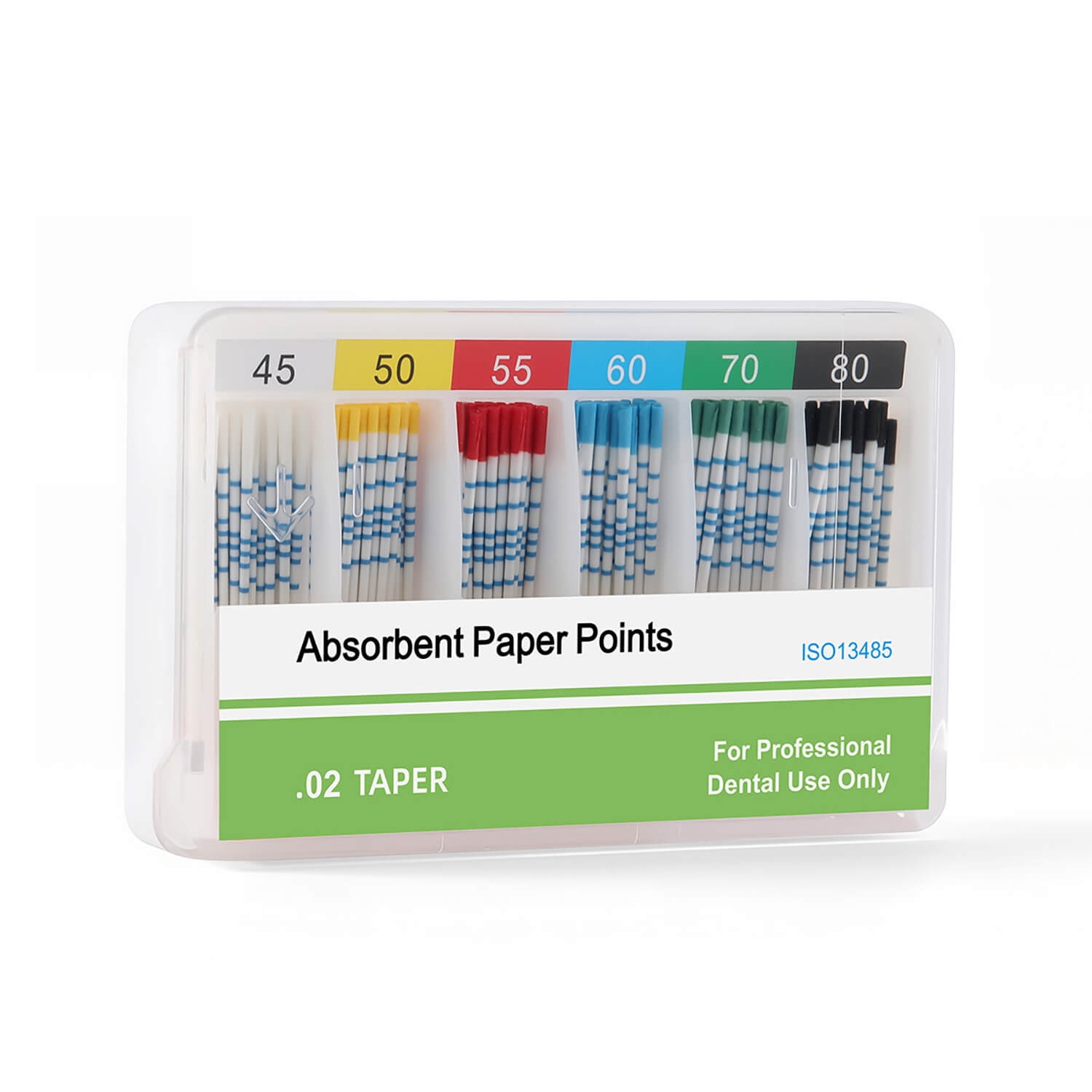Absorbent Paper Points with Scale 45-80# Taper Size 0.02 Color Coded 200pcs/Box - azdentall.com