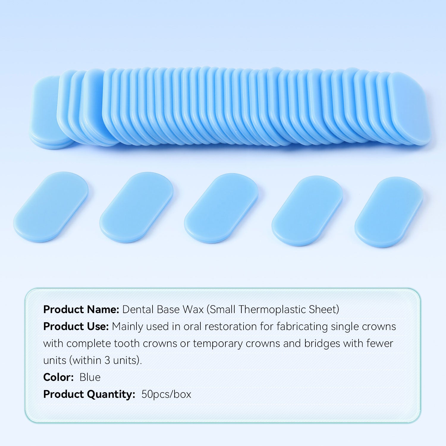 Tray-Free Dental Thermoplastic Sheet For Temporaries Single Temporary Crown Bridge Base 50pcs/BoxPlate Wax Hand Shapable - azdentall.com