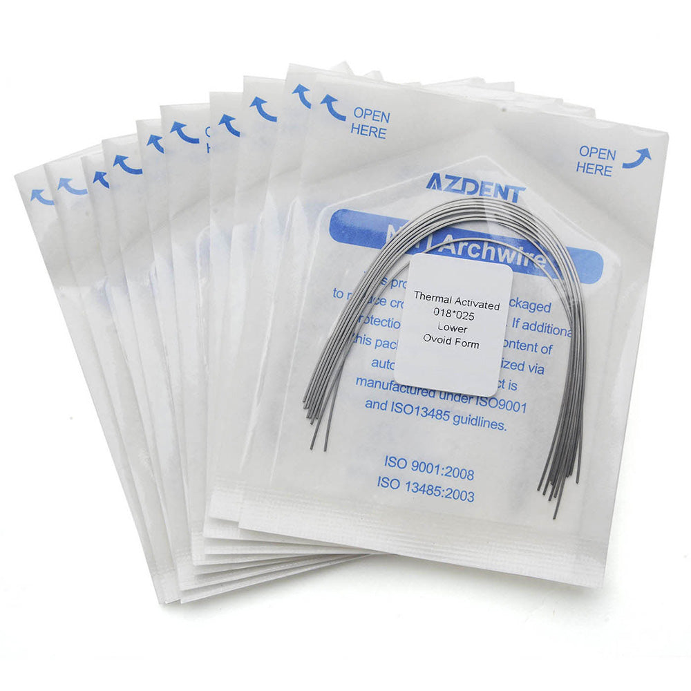 AZDENT Thermal Active NiTi Archwire Ovoid Form Rectangular 0.018 x 0.025 Lower 10pcs/Pack - azdentall.com