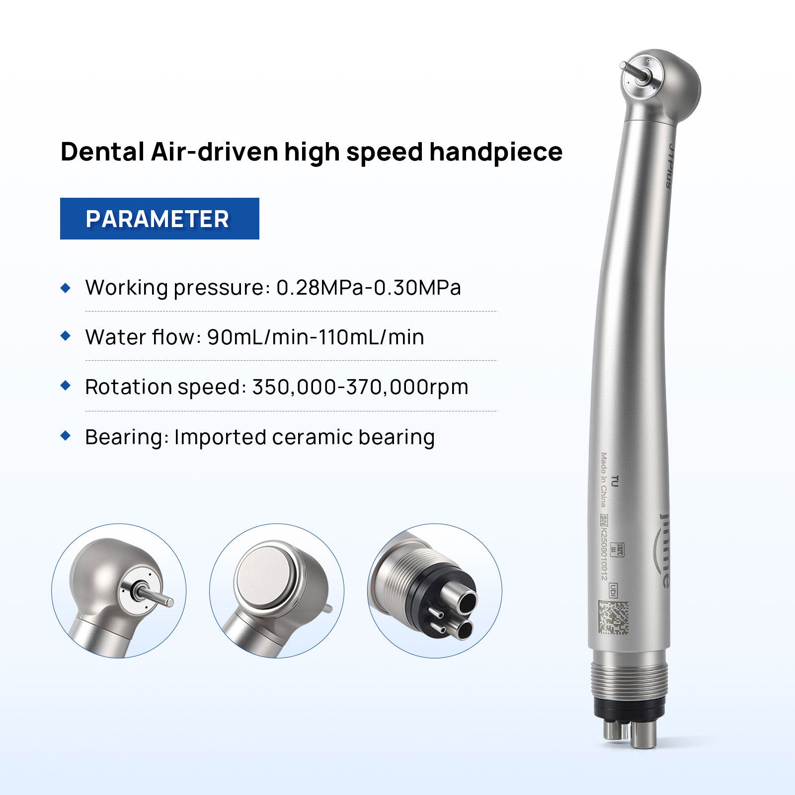 Jinme TU High Speed Air Turbine Handpiece Torque Head Stainless Steel 4 Hole - azdentall.com