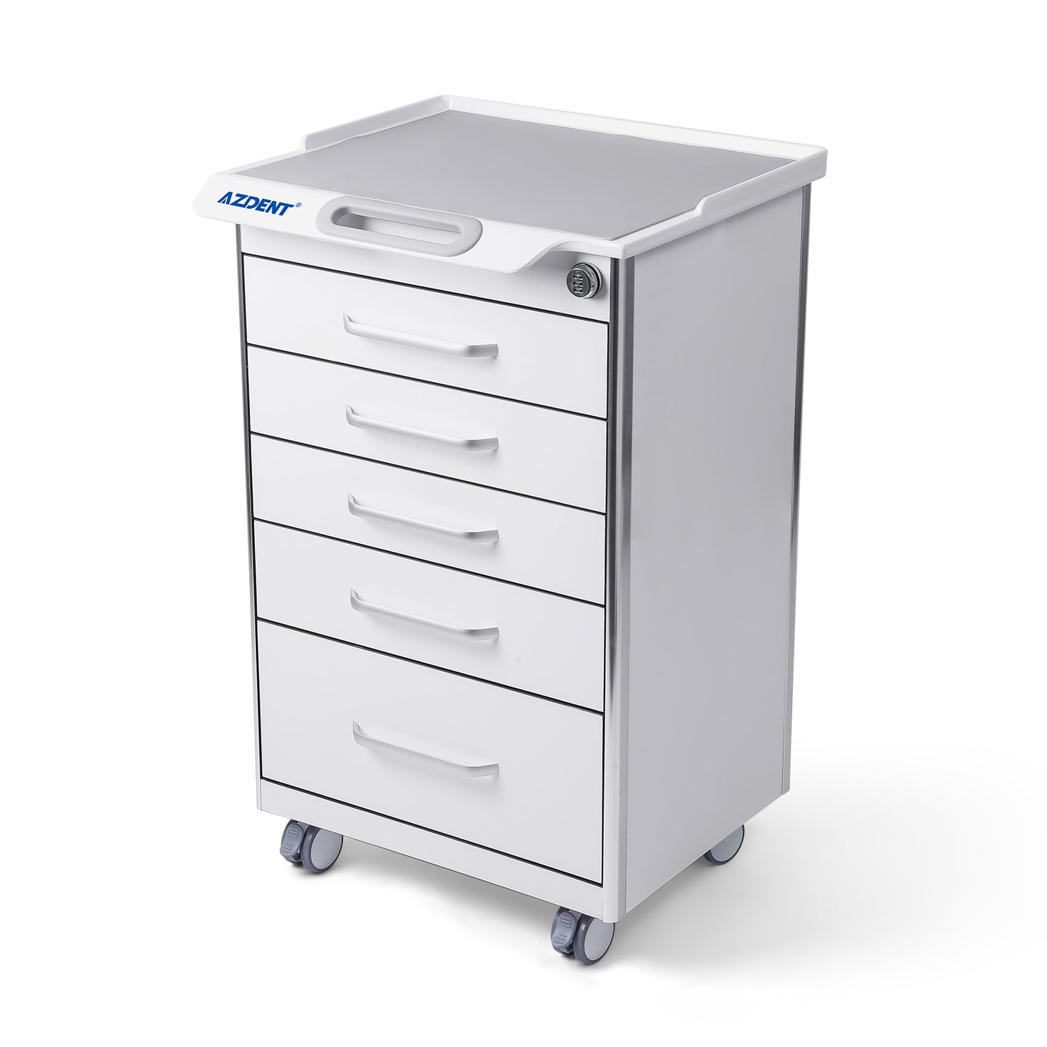 AZDENT Dental Mobile Cabinet Cart 5 Drawers with Hidden Side Auxiliary Drawer Secure Lock Power Socket - azdentall.com