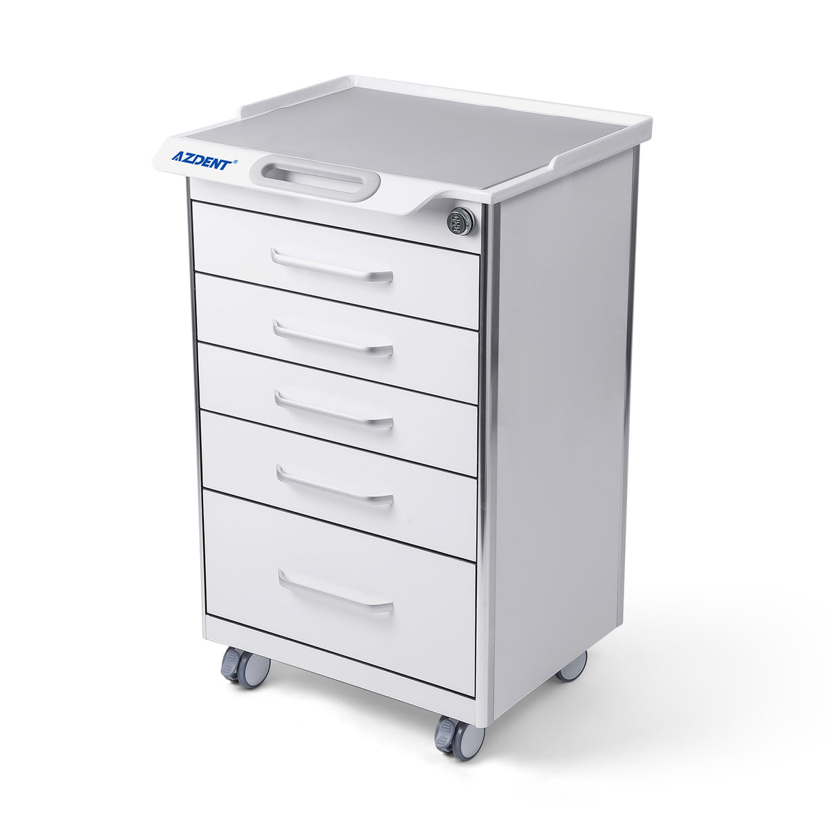AZDENT Dental Mobile Cabinet Cart 5 Drawers with Hidden Side Auxiliary Drawer Secure Lock Power Socket - azdentall.com