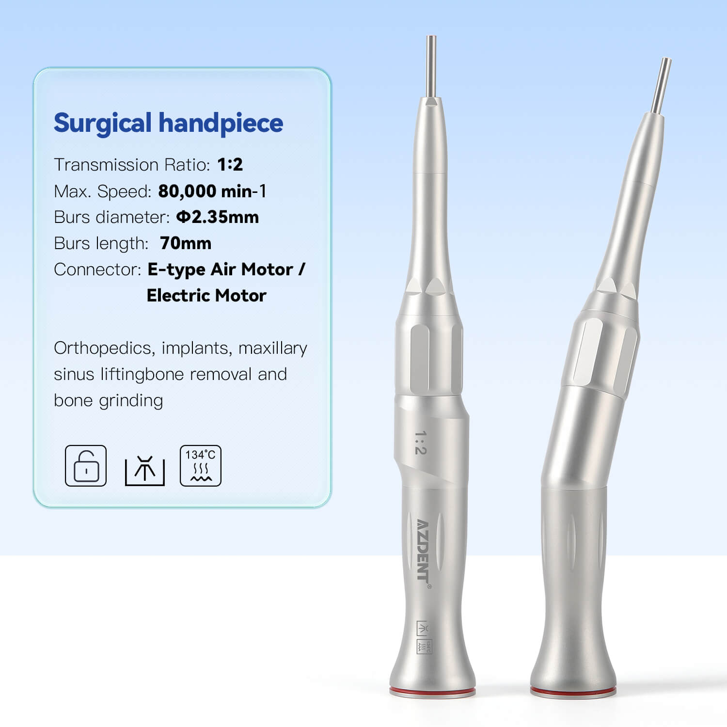 AZDENT Dental 1:2 Increasing Surgical Osteotomy Straight /20° Contra Angle Handpiece - azdentall.com
