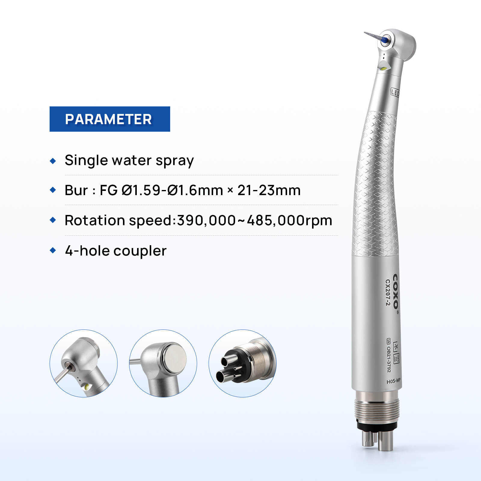 COXO LED High-speed Air Turbine Handpiece with Generator Mini Head 4 Holes Coupler CX207-2 #H05-MP4 - azdentall.com