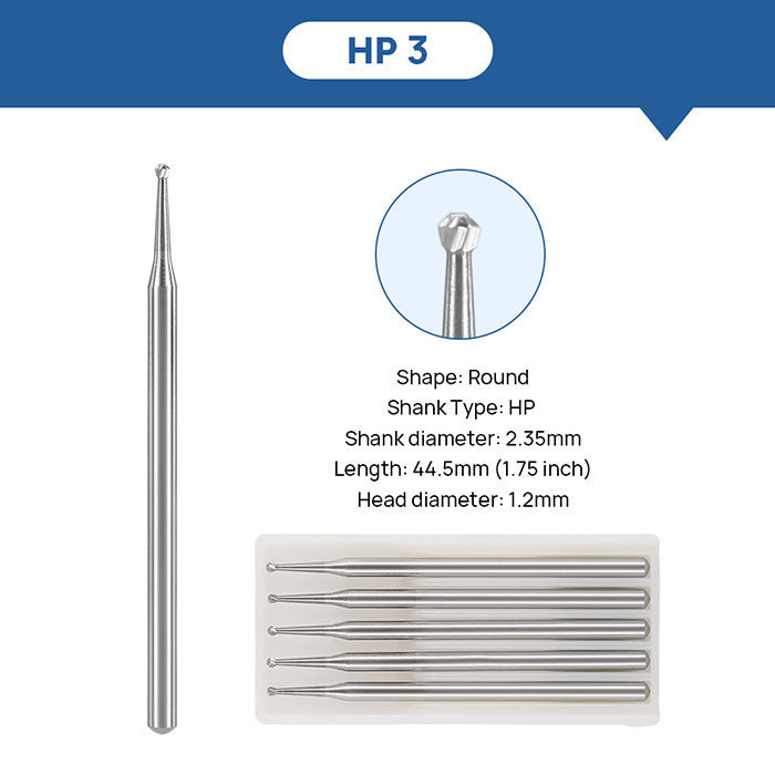 Dental Round Carbide Burs for Slow Speed Straight Nose Cone HP2/3/4/8 5pcs/Box - azdentall.com