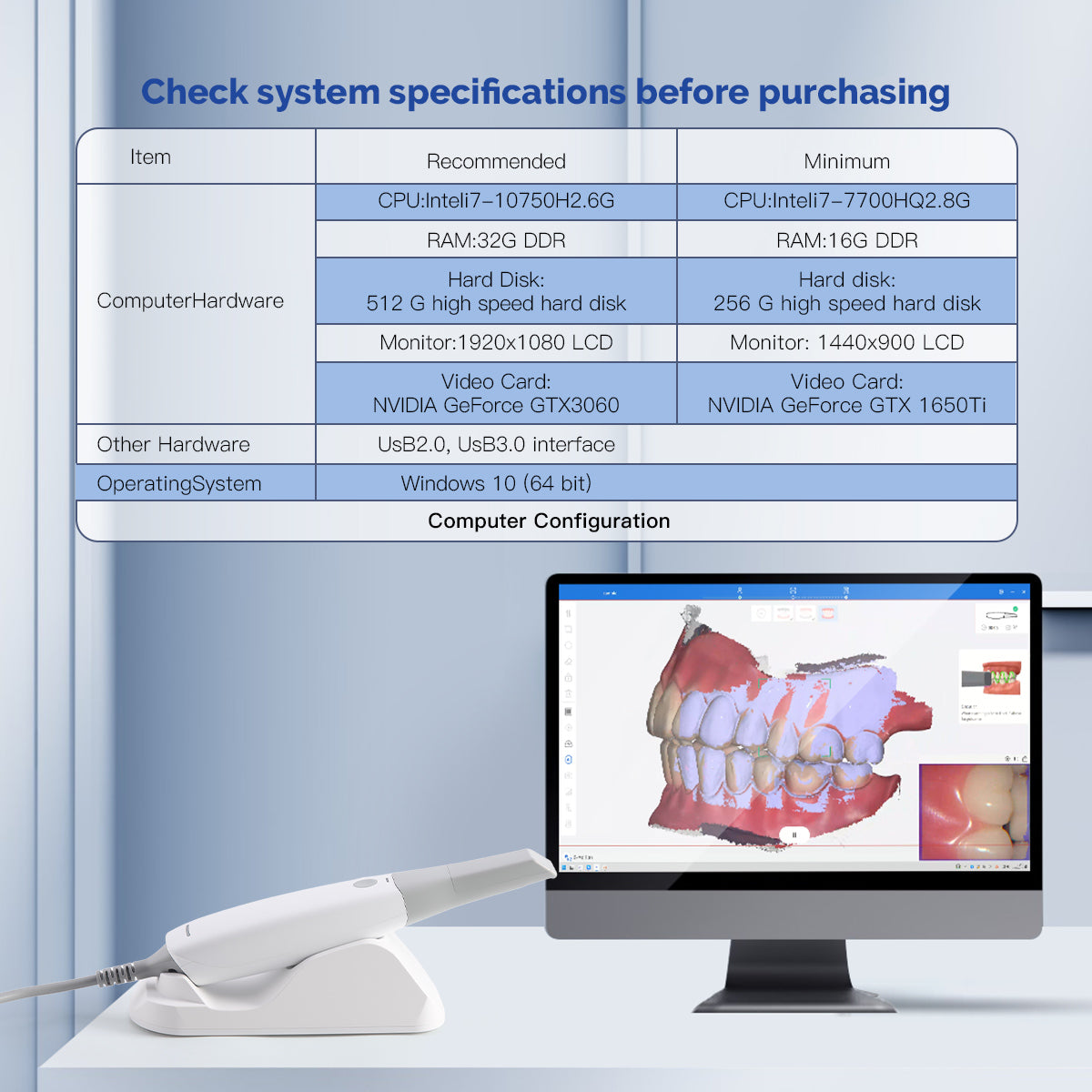 Dental 3D Intraoral Scanner with Software AI Tech Real Color CAD/CAM Digital Impression USB - azdentall.com