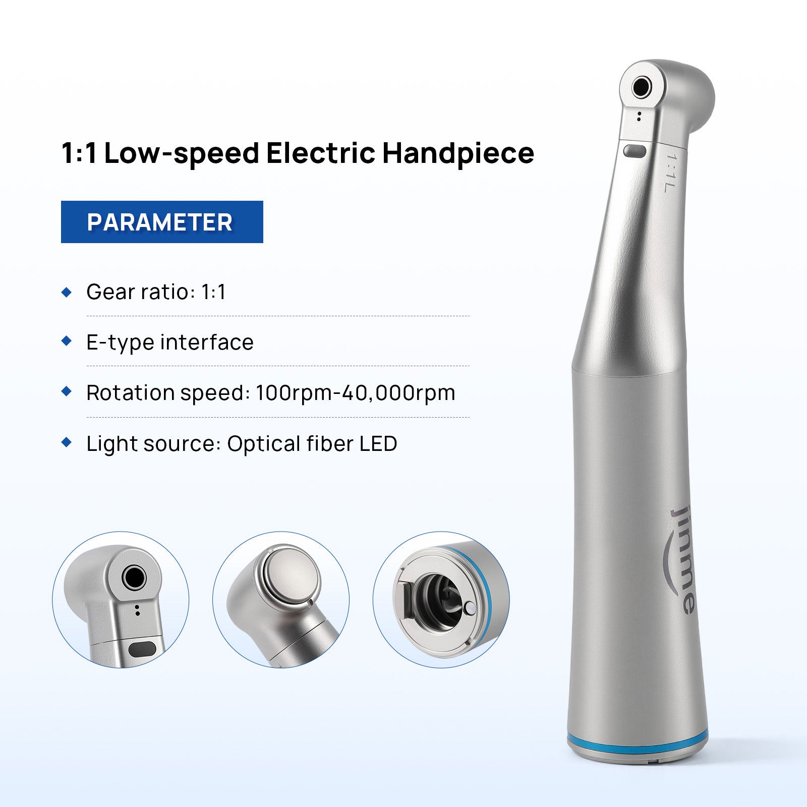 Jinme 1:1 Low Speed Electric Handpiece Fiber Optic Inner Channel W11L - azdentall.com
