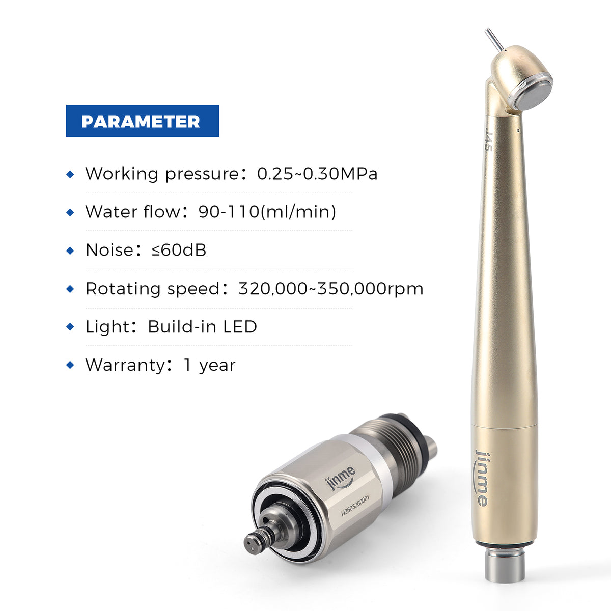 Jinme J45-TUQP LED High Speed Air Turbine Handpiece with Generator 3 Port Spray 4 Hole - azdentall.com