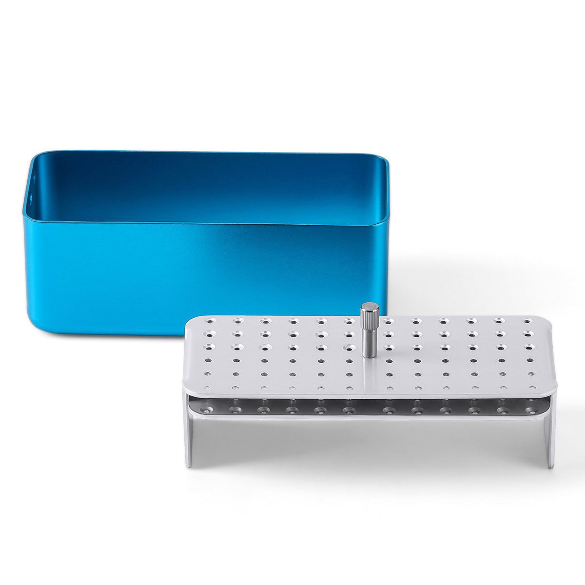 Dental Disinfection Box Holder Aluminum 72 Holes for FG 1.6mm Burs Files Polishers Blue - azdentall.com